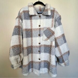 Plaid Sherpa Shacket Jacket 3XL Oversized Cozy Fleece